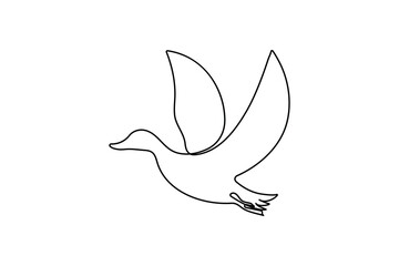 Fototapeta premium Duck flying in the sky continuous one line art drawing