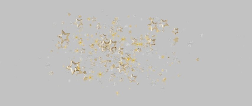 Elegant gold stars and shimmering confetti against a neutral gray backdrop, perfect for holidays, c