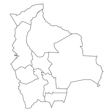 Outline map of Bolivia divided into administrative regions