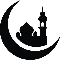 Obraz premium Black mosque and crescent moon on white background isolated
