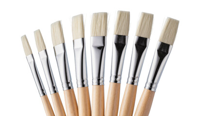 Fototapeta premium Isolated set of new artist paintbrushes with wooden handles and natural bristles for art painting.