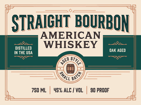Straight bourbon whiskey label showing details for a small batch distilled in the USA with alcohol content and proof