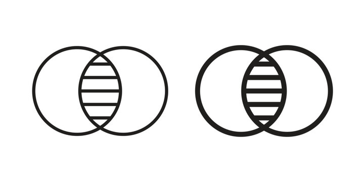 Diagram venn icon set. outlined and solid flat clipart versions.