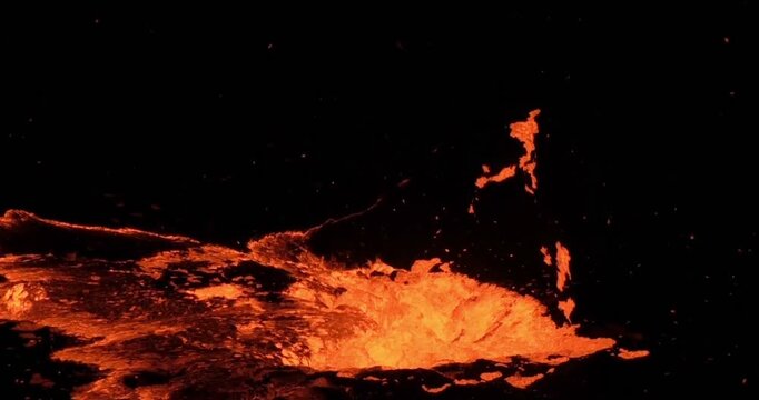 close-up lava splattered upwards volcanic cinematic footage background