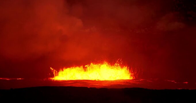 close-up lava splattered upwards volcanic cinematic footage background