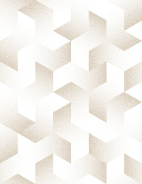 Transparent geometric chevron pattern with halftone grain dots and gradient texture. Mod cube grid structure, zigzag layout, seamless overlay for textile print, wallpaper, abstract design, retro style