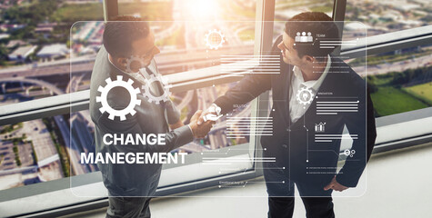 Change management strategy combining innovation, globalization, and teamwork to enable business...