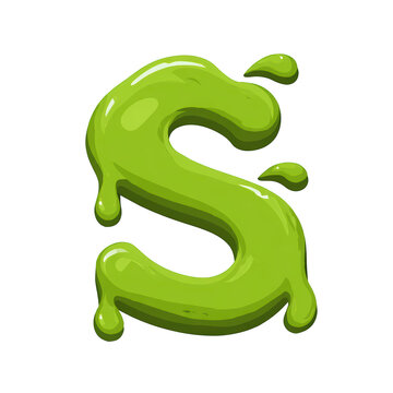 Green slime letter S dripping with glossy texture and cartoon style