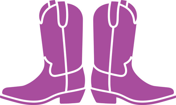 Pair of purple cowboy boots with decorative stitching silhouette isolated on transparent background vector