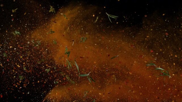 Dried Spices Mix Colliding in Super Slow Motion, 1000fps.