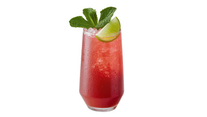 Isolated refreshing red berry cocktail with crushed ice, fresh mint, and lime wedge garnish © Trym