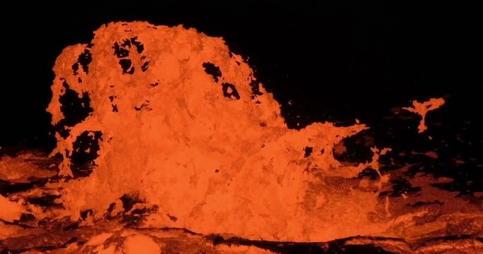 close-up lava splattered upwards volcanic cinematic footage background