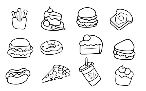 Fast Food and Dessert Line Icon Set Vector Illustration
