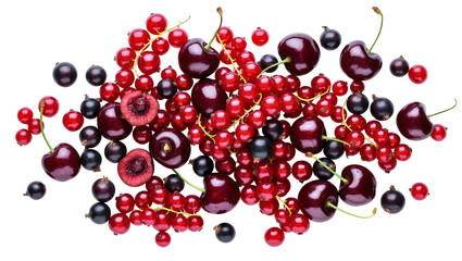 Isolated fresh mixed berry and cherry assortment including ripe red and black currants © Trym