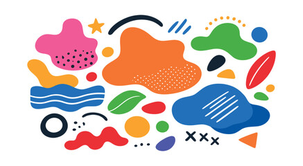 Fototapeta premium Abstract colorful organic shapes and hand drawn elements forming a vibrant, modern pattern for creative backgrounds and graphic design