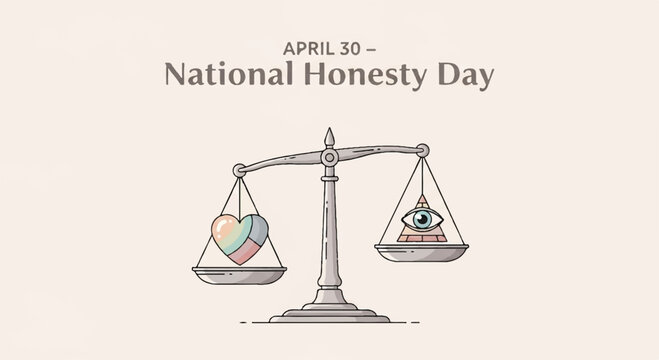 National honesty day illustration with balance scale and truthful heart versus deceitful lie