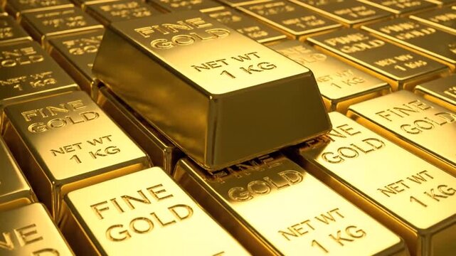 Gold Bars: Close-up of Fine Gold Ingots, Wealth Concept.