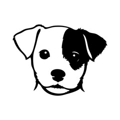 Logotipo tienda de mascotas. Dibujo sencillo con líneas de la cabeza de un simpático cachorro de perro terrier visto de frente  © teracreonte
