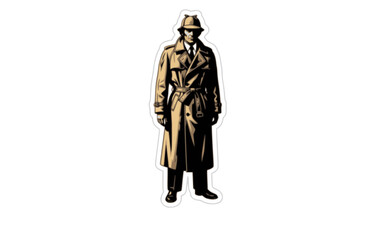 Obraz premium Disheveled 1970s TV Detective Trench Coat Silhouette, Classic Mystery Show Vector Sticker, Iconic Crumpled Fighter of Crime Illustration