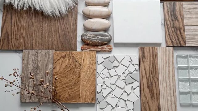 Flat lay of different textures and materials for interior design projects