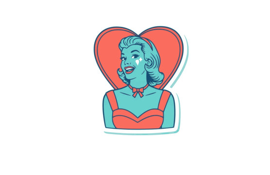 1950s Sitcom Actress with Heart Shaped Face Silhouette, Classic Television Comedy Vector Sticker, Vintage TV Star and Fashion Icon