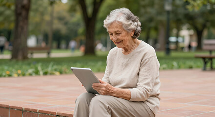 Obraz premium Senior Woman Using Tablet: Technology in Everyday Life