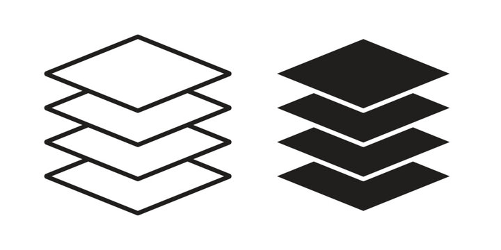 Multiple Layers icon set. outlined and solid flat clipart versions.