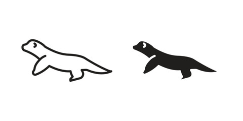 Otter icon set. outlined and solid flat clipart versions. © Warpiya