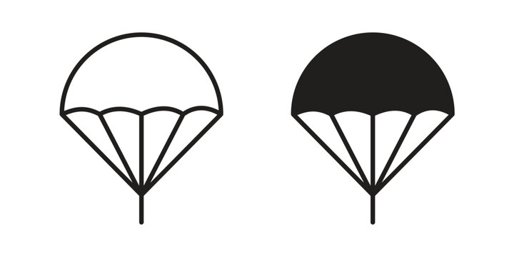 Parachute icon set. outlined and solid flat clipart versions.
