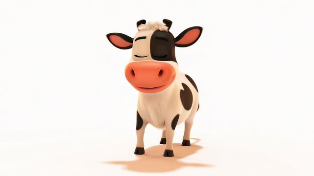 Animated cow with closed eyes standing on white background animation character design cartoon cow concept for animal farming and agricultural projects