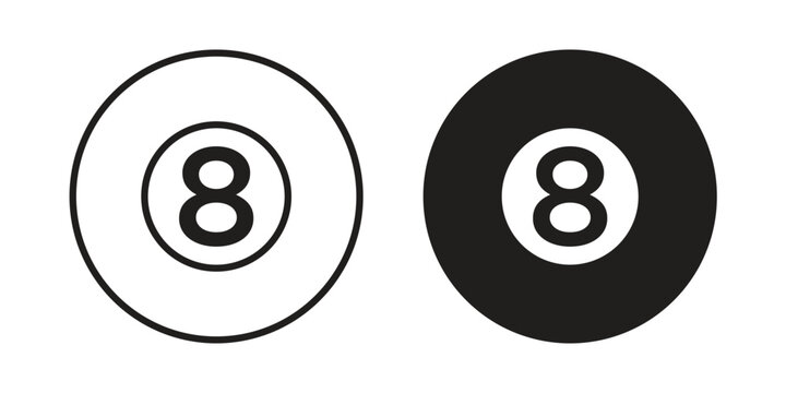 Pool 8 ball icon set. outlined and solid flat clipart versions.