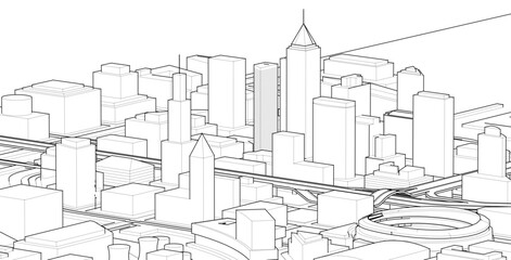 Fototapeta premium modern city panorama 3d illustration 
