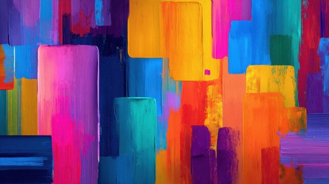 Abstract color blocks stacked in vertical painted composition