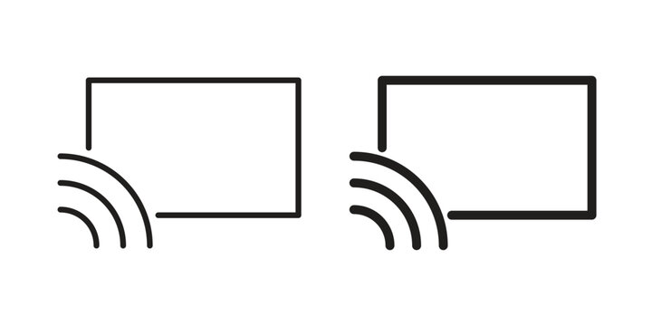 Screencast icon set. outlined and solid flat clipart versions.