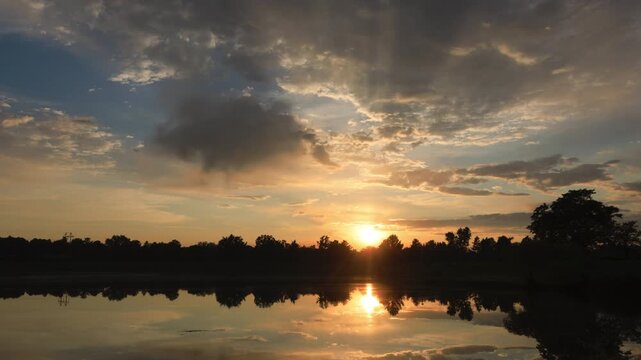 Pretty Sunset Reflections in Lake Timelapse