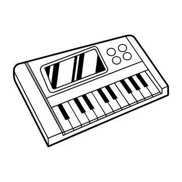 Isolated musical keyboard illustration, midi synthesizer, electronic musical instrument, Hand holding newspaper icon vector illustration.