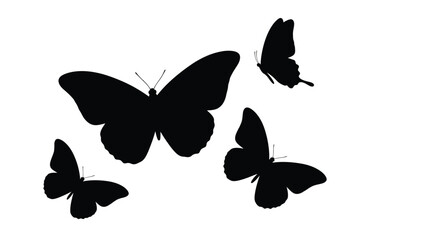 Four butterflies in flight depicted as a stark black silhouette © mst