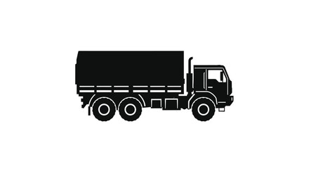 A stark black silhouette of a large military transport truck © mst