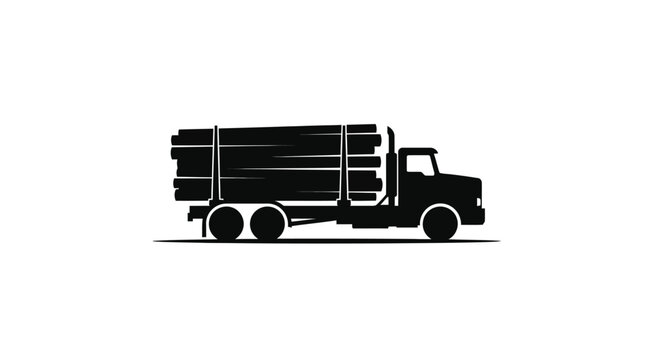 Black silhouette of a heavy truck transporting a full lumber load