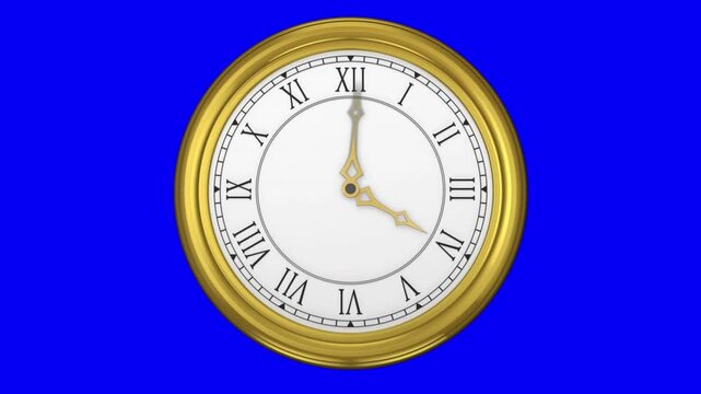 Animation of happy new year text over clock moving fast on blue background