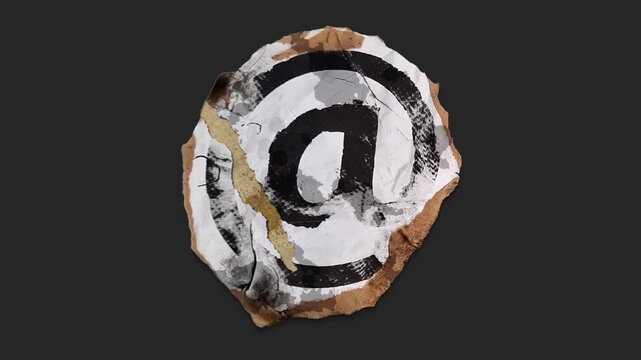 A drag and drop symbol with alpha in a grunge torn creased up paper and card style that folds out in to place with worn aged effects and paper tears.
