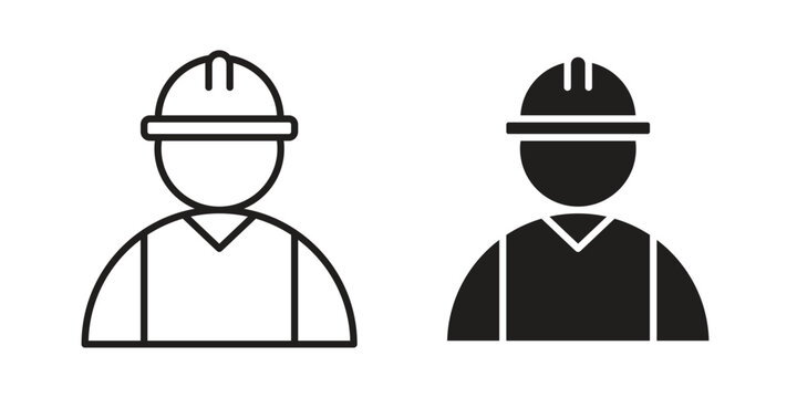 User helmet safety icon set. outlined and solid flat clipart versions.