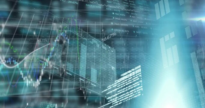 Animation of connected dots with multiple graphs over trading board on grid pattern