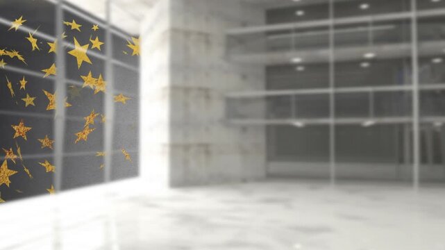 Animation of christmas stars falling over office background