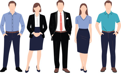 Fototapeta premium Business people standing together in professional attire, office team illustration vector, workplace fashion diversity concept, corporate group unity design