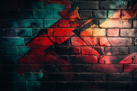 Art under ground Beautiful street art graffiti background. The brick wall is decorated with abstract drawings house paint. Modern style urban culture of street youth. Abstract picture on wall