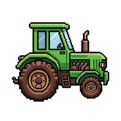 Obraz premium Green Pixel Art Tractor Vector Illustration