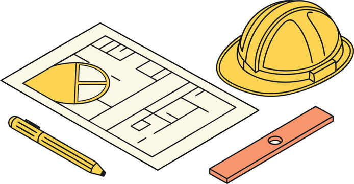 Set of 4 construction icons vector, architecture symbols