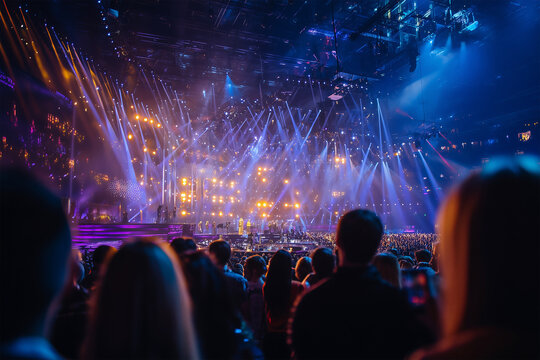 Audience in concert hall, music live show event, international song contest