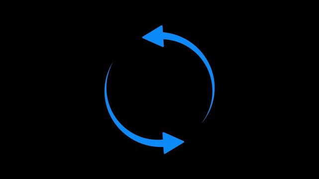 Circle arrow refresh and reload icon animation with loading progress on black background.with 4k video animation.